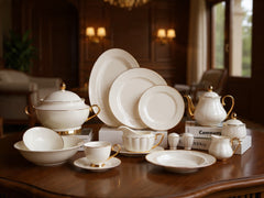Imported Johnson Bros Inspired Luxury Gold-rimmed Plain White Complete Dining Set — 65 & 89 Pcs Serving