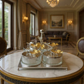Luxury Silver 4-Compartment Dry Fruit & Candy Serving Set with Silver Detailing – Elegant Table Centerpiece (Copy) (Copy)