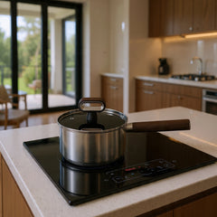 Anti-Scratch Titanium Non-Stick Sauce Pan with Glass Lid | Stainless Steel Skillet | Heat-Resistant Handle