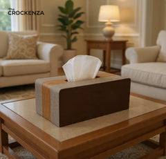 Luxury Fabric & Wood Tissue Box Cover- For Living Room, Office & Bedroom