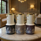 Premium FEENIK Floral Vacuum Flask Thermos – Luxury Gold Lid & Handle Insulated Tea / Coffee Jug (1L)