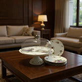 Royal Albert–Inspired 9-Pcs Bone China Cake Set | Floral Elegance with Dome