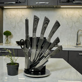 BASS 8-Piece Stainless Steel Kitchen Knife Set with Rotating Stand, Scissors & Sharpener