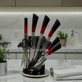 BASS 8-Piece Stainless Steel Kitchen Knife Set with Rotating Stand, Scissors & Sharpener