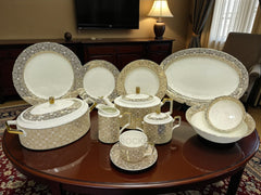 Imperial Gold 61-Piece Dining & Tea Set | Premium Imported Super Bone China | Full Service for Eight (LD-001)