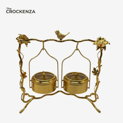 Golden Bird Luxe 2-Partition Dry Fruits Server with Lid