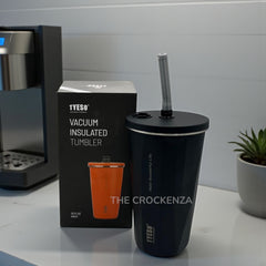 TYESO Imported 600ml Vacuum Insulated Coffee & Juice Tumbler – Premium Leak-Proof Steel Cup with Straw