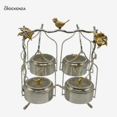 Luxury 4 Partition Dry Fruit Serving Set with Decorative Stand – Premium Metal Snack Organizer