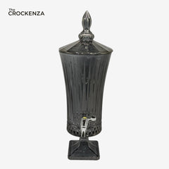 Smoke Grey Textured Glass Beverage Dispenser 4.5 Ltr with Stand & Tap – Luxury Ribbed Drink Dispenser for Juice, Water & Ramadan Serving