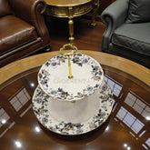 Royal Albert-Inspired 2-Tier Bone China Pastry Stand – Elegant Floral Design with Gold Handle