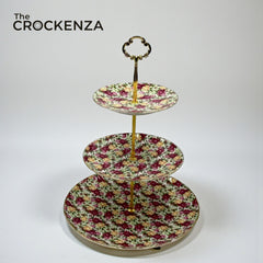 Royal Albert-Inspired 3-Tier Bone China Pastry Stand – Elegant Floral Design with Gold Handle