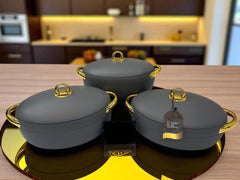 Imported Forever Gold 3 Piece Hotpot Set – Oval shaped with Magnetic Airtight lock (Grey)
