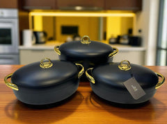 Imported Forever Gold Oval Black HotPot Set – Keep Food Fresh & Warm in Style