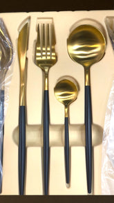 Luxury Portuguese Polished Cutlery Set – 24 Pcs Set (Black & Golden) Best For 6 people