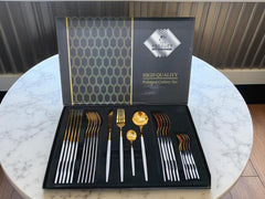 Luxury Polished Cutlery Set – 24 Pcs Set- (White & Golden) Best For 6 people