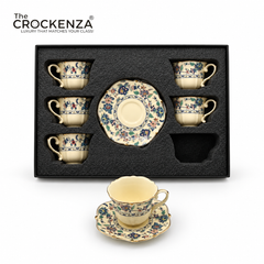 Luxury 12 Pcs Floral Cup & Saucer Set with Gold Handles – Premium Porcelain Tea Cups