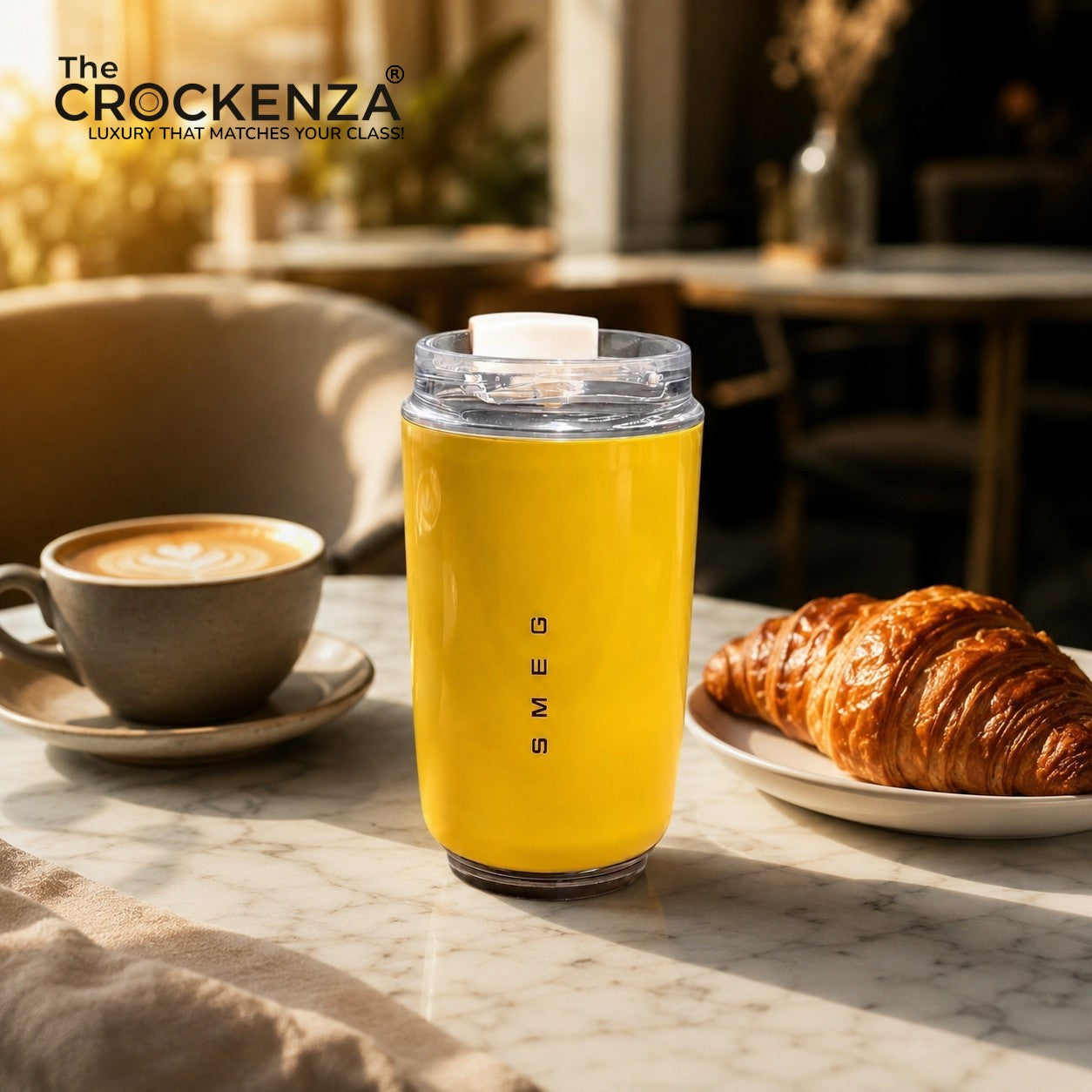 SMEG Style Premium Stainless Steel Travel Tumbler – Leak-Proof Coffee Cup with Clear Lid | Yellow 320ML