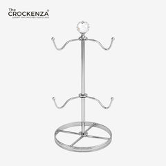 Luxury Silver Metal Cup Holder Stand with Crystal Top | Premium Coffee Mug & Tea Cup Organizer Rack