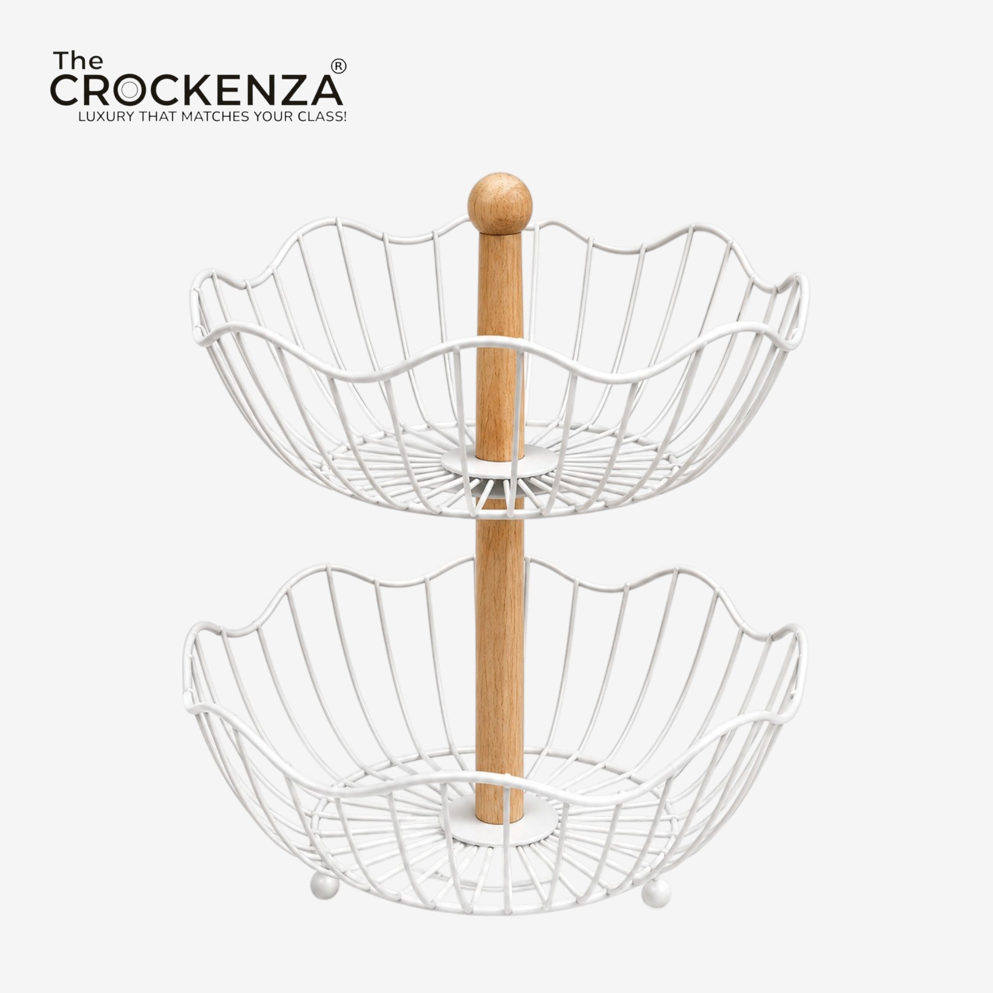 Luxury 2-Tier Metal Fruit Basket with Wooden Handle | Modern Countertop Fruit & Vegetable Organizer