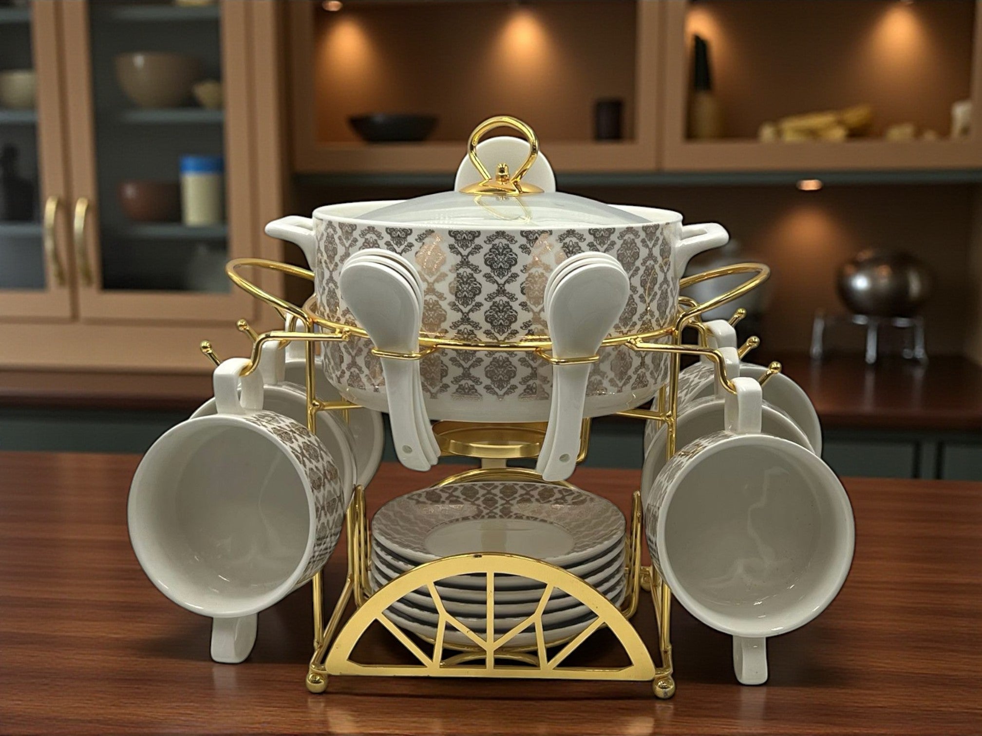 Elegant 22-Piece Soup Set with Golden Rack - Premium Dining Collection