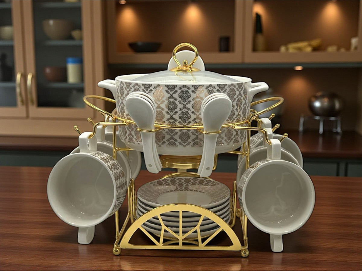 Elegant 22-Piece Soup Set with Golden Rack - Premium Dining Collection