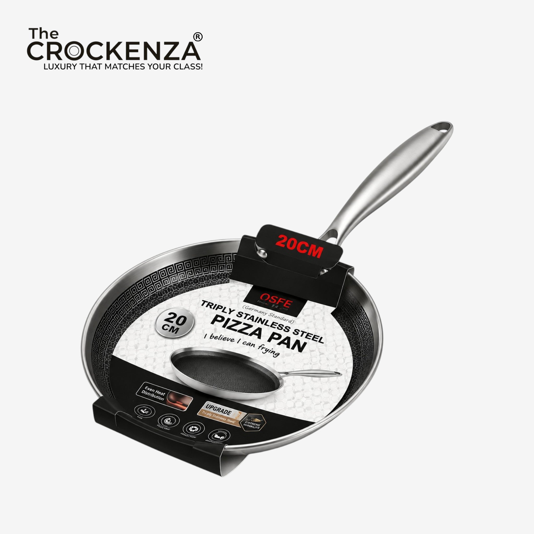 OSFE 20CM Tri-Ply Stainless Steel Pizza Pan – Premium Multipurpose Frying Pan