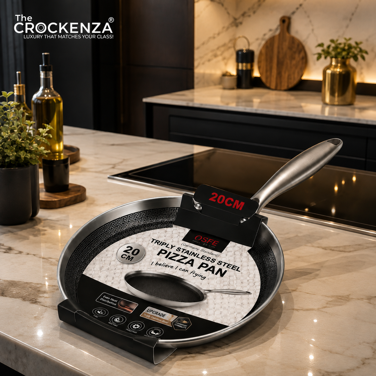 OSFE 20CM Tri-Ply Stainless Steel Pizza Pan – Premium Multipurpose Frying Pan