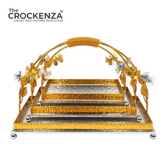 Luxury Decorative Gold Rectangular Serving Platter with butterflies on handle – Elegant Tableware for Parties & Events