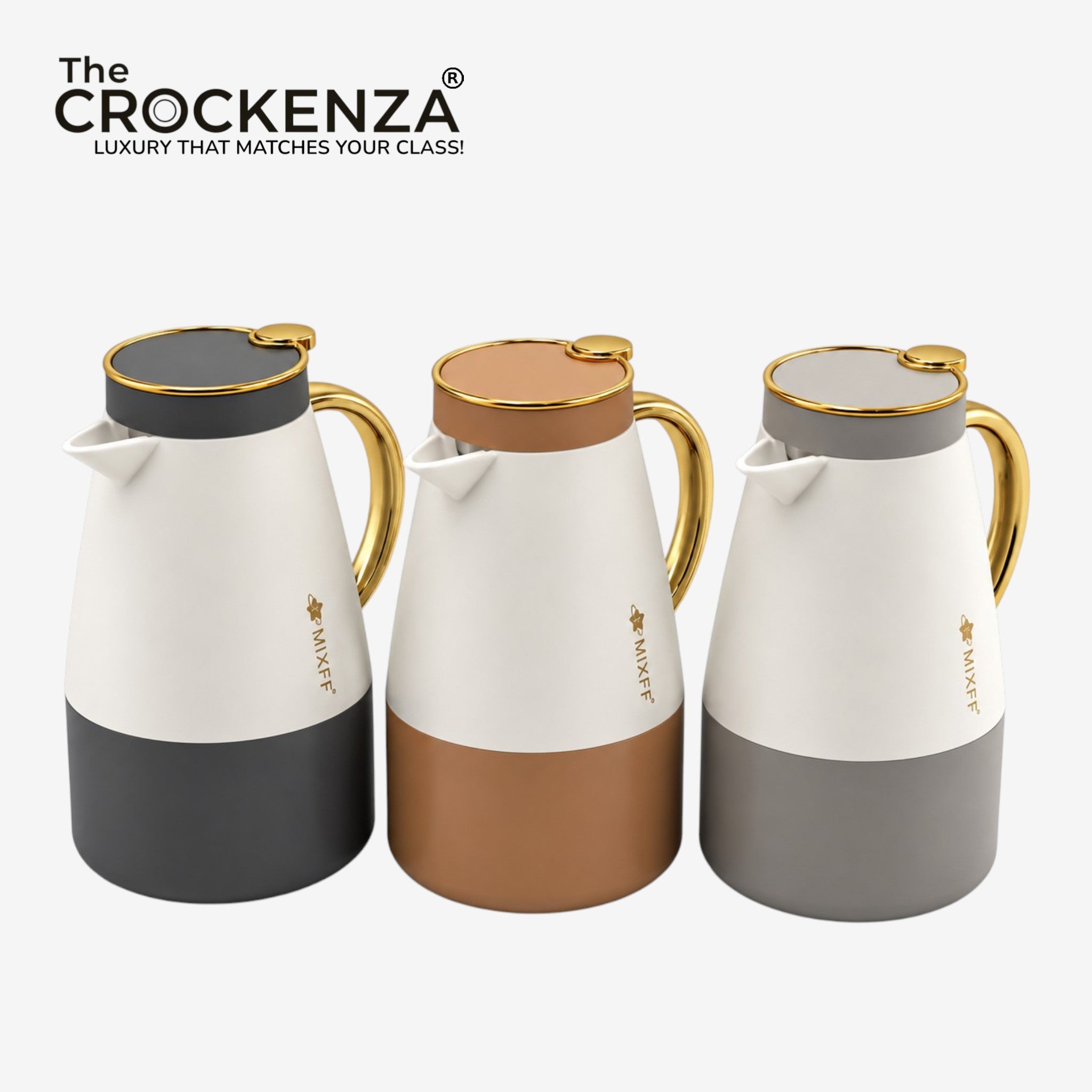MIXFF Luxury 1.5L Insulated Thermos Flask – Premium Hot & Cold Vacuum Jug with Gold Handle