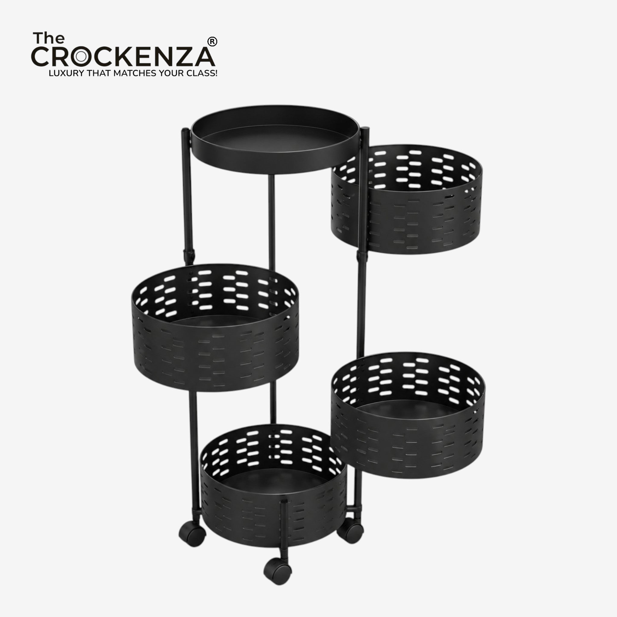 4-Tier Multipurpose Rotating Kitchen Storage Trolley with Wheels – Black