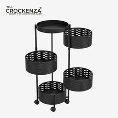 4-Tier Multipurpose Rotating Kitchen Storage Trolley with Wheels – Black