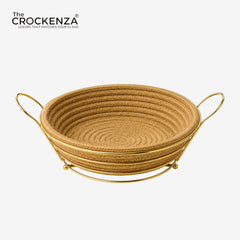 Luxury Woven Multipurpose Serving Basket with Golden Metal Frame & Handles