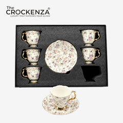 Luxury 12 Pcs Floral Cup & Saucer Set with Gold Handles