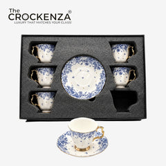 Luxury 12 Pcs Floral Cup & Saucer Set with Gold Handles – Premium Porcelain Tea Set