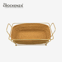 Luxury Woven Fruit Basket with Gold Metal Stand – Premium Decorative Serving Basket