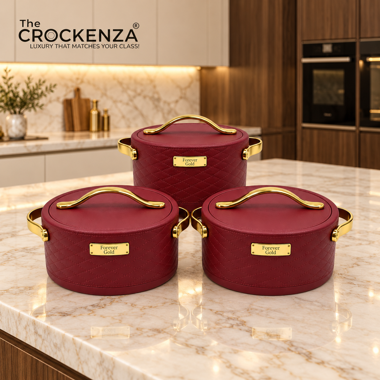 Forever Gold Imported Thermal Hotpot Set – Deep Maroon with Premium Gold Accents