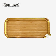 Luxury Rectangular Bamboo Serving Platter with Gold Floral Detail – Small & Medium