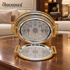Premium Silver Metal Serving Tray Set (3 Pcs) | Elegant Decorative & Serving Trays G-12
