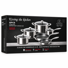 Imported Kissing the Kitchen 10-piece Laser-Coated Honeycomb Cookware Set with Glass Lids