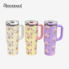 Sitarayuri 900ML Stainless Steel Floral Travel Tumbler with Handle – Leak-Proof Water Bottle