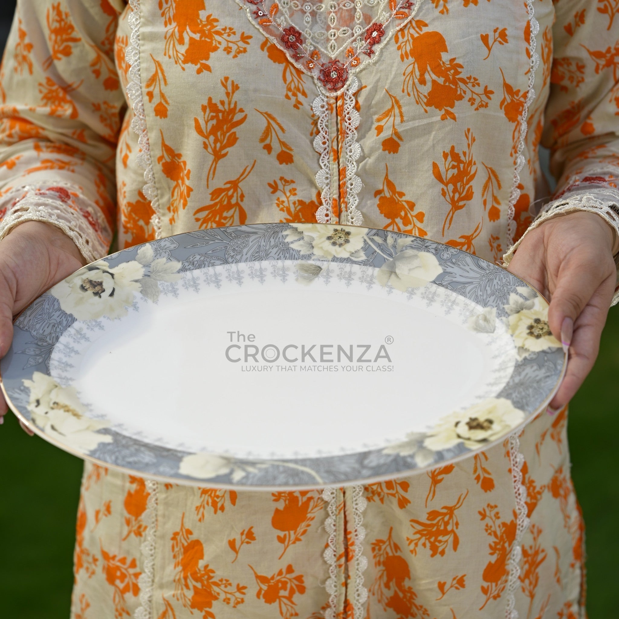 Johnson Bros Inspired Luxury Super Bone China Dinner Set – White, Grey & Gold Floral Design