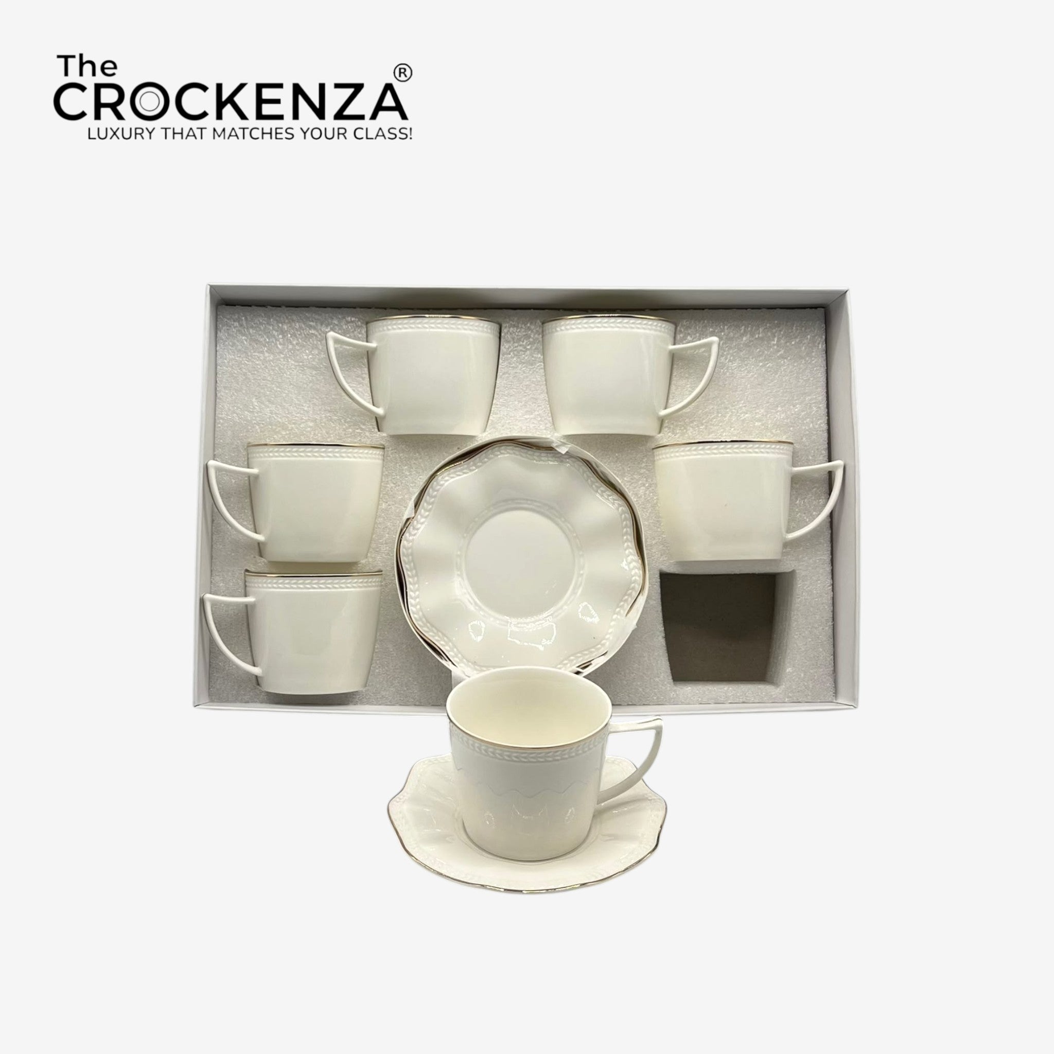 Luxury White 12-Piece Cup & Saucer Set – Elegant Premium Tea & Coffee Set