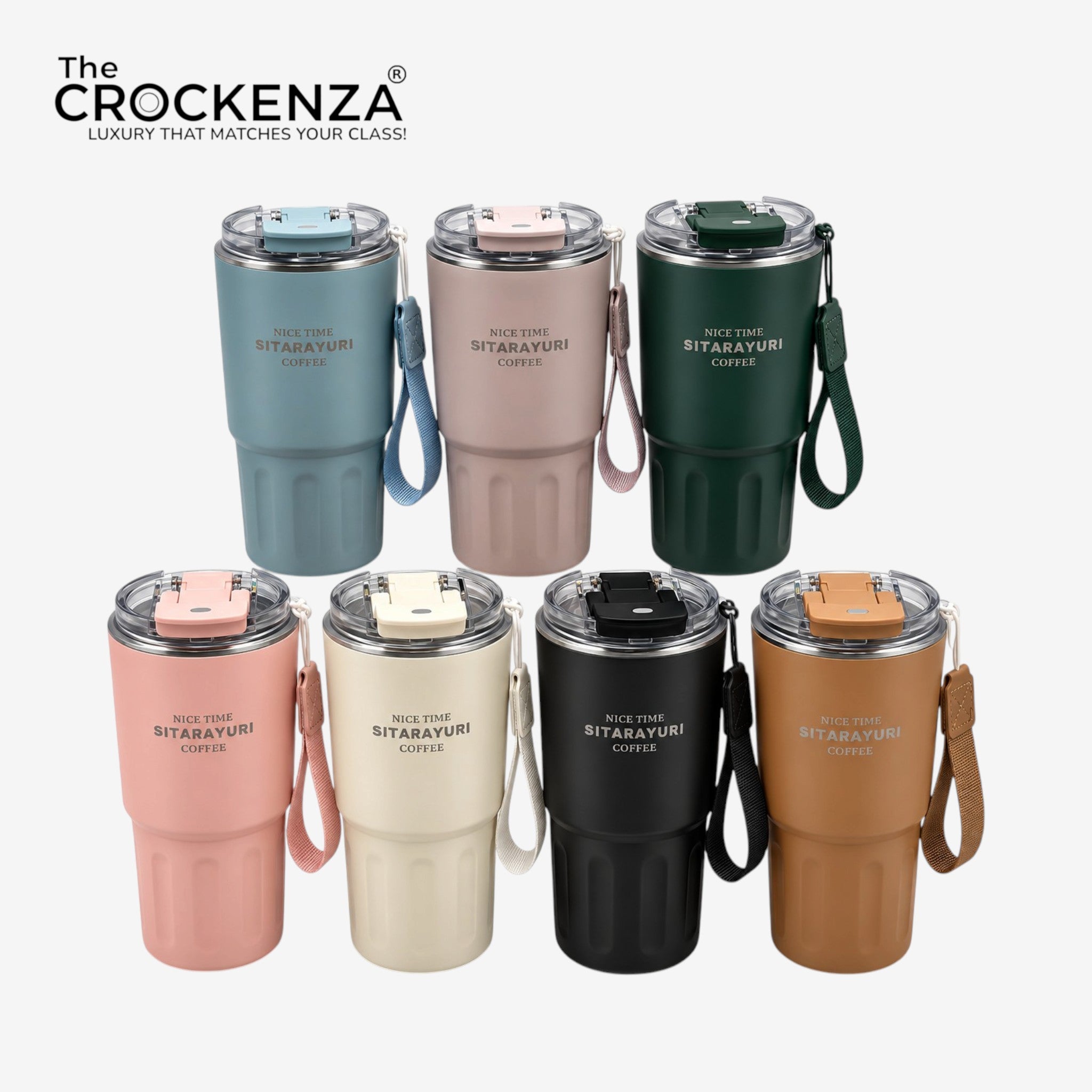 Sitarayuri Premium Stainless Steel Coffee Mug 600ML – Insulated Travel Tumbler with Handle Strap & Spill-Resistant Lid