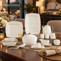 75-Piece Luxury Imperial Thailand inspired Porcelain Dinner Set – Ivory White Tableware with Gold Filigree Accent Handles