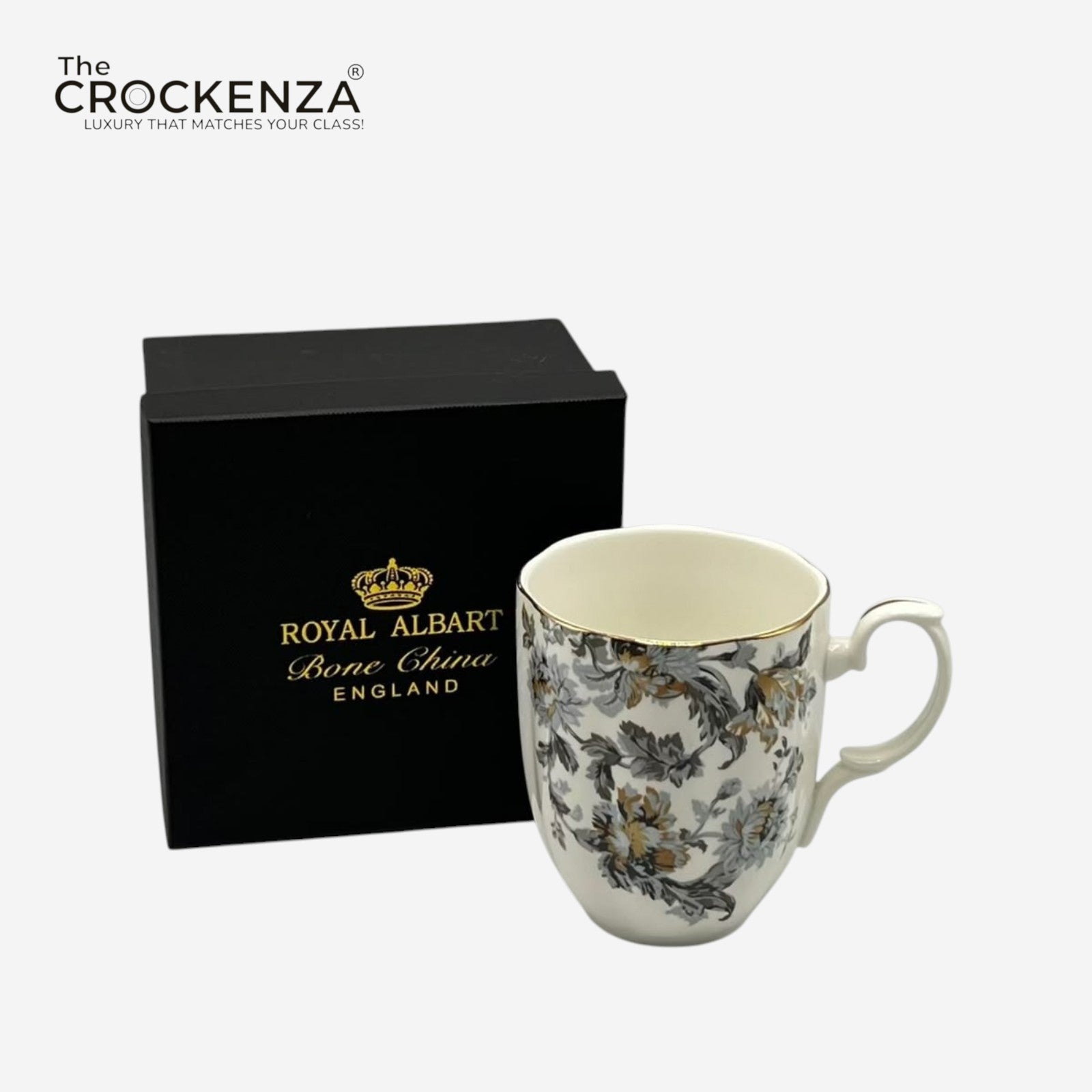 Royal Albert-Inspired Luxury Grey Floral Mug – Single Piece