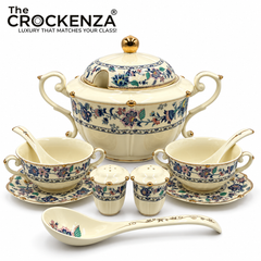 Imported Royal Albert Inspired 23-Piece Floral Soup Set with Gold Trim