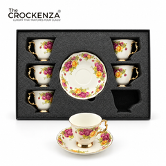 Luxury 12 Pcs Floral Cup & Saucer Set with Gold Handles – Premium Porcelain Tea Cups