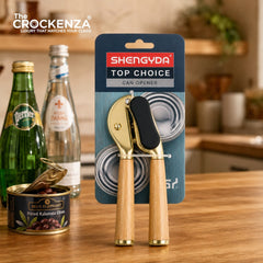Premium Golden Can Opener with Wooden Handles – Heavy Duty Manual Tin & Bottle Opener