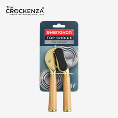 Premium Golden Can Opener with Wooden Handles – Heavy Duty Manual Tin & Bottle Opener