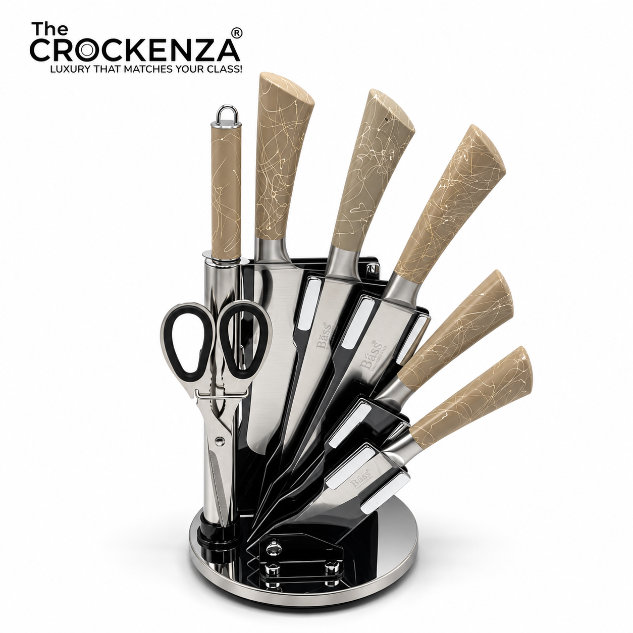 Bass Professional 8-Piece High-Carbon Stainless Steel Knife Set with Stand